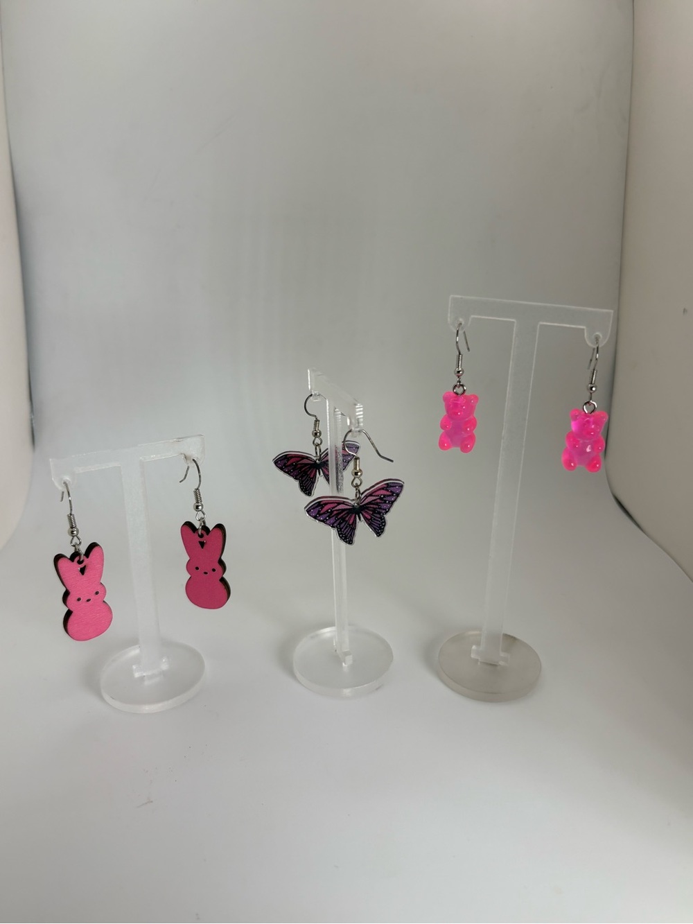 Pink & Purple Earring Bundle | Bunny, Butterfly & Gummy Bear Dangle Earrings